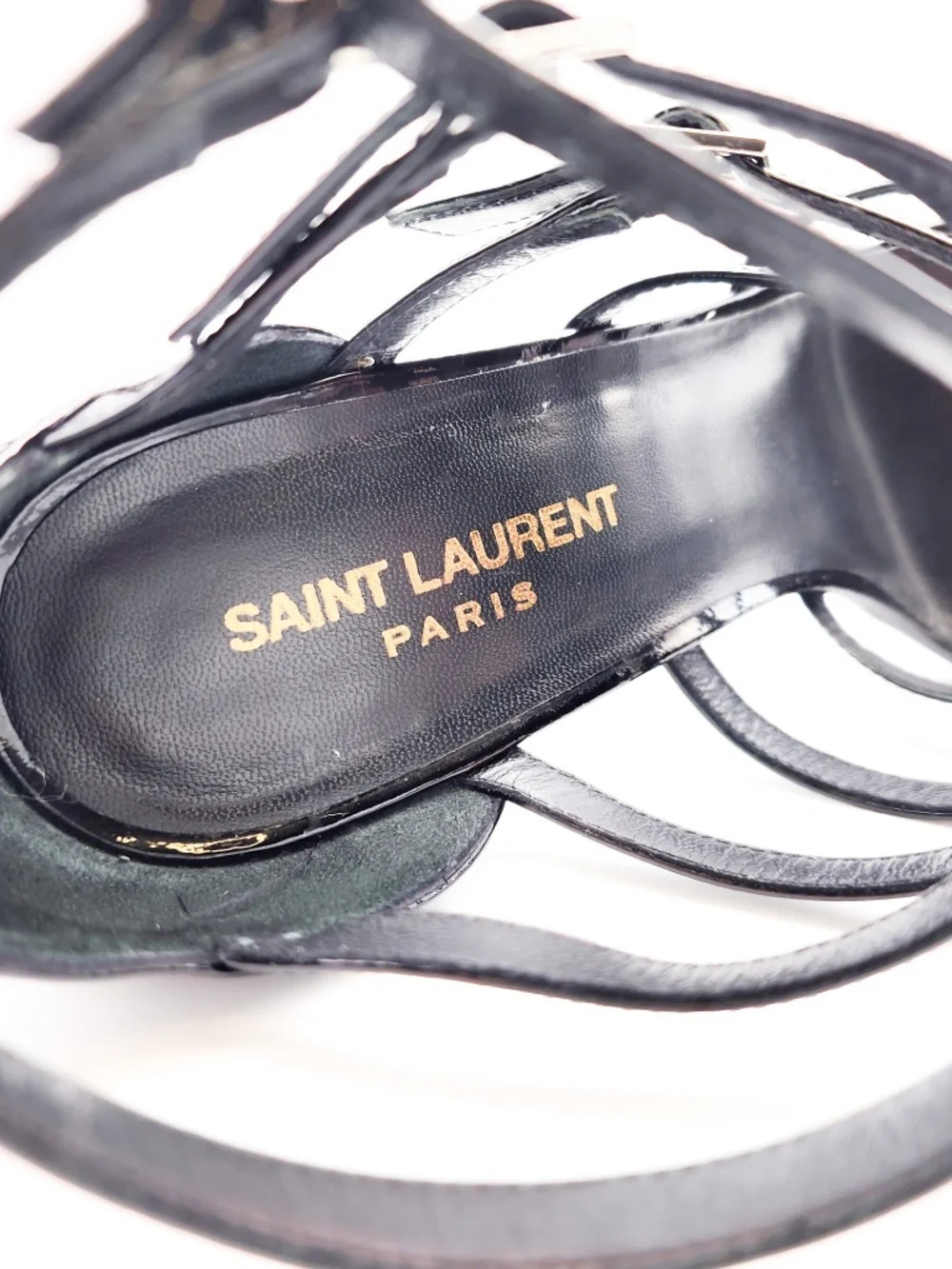 Saint Laurent Strappy Buckle Black Patent Leather Heels EU 37.5